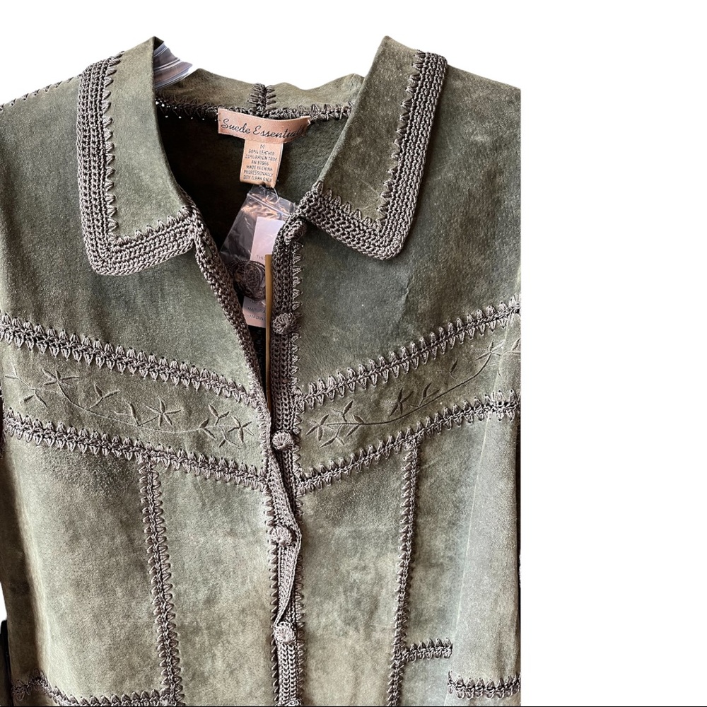 Nwt Suede Essentials Olive Patchwork Jacket Size M - image 4
